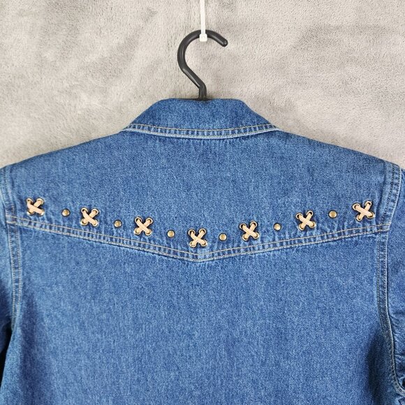 Womens Blue Denim Shirt Sag Harbor Sport Embroidered Button Up Back Yoke Size S - Picture 9 of 12